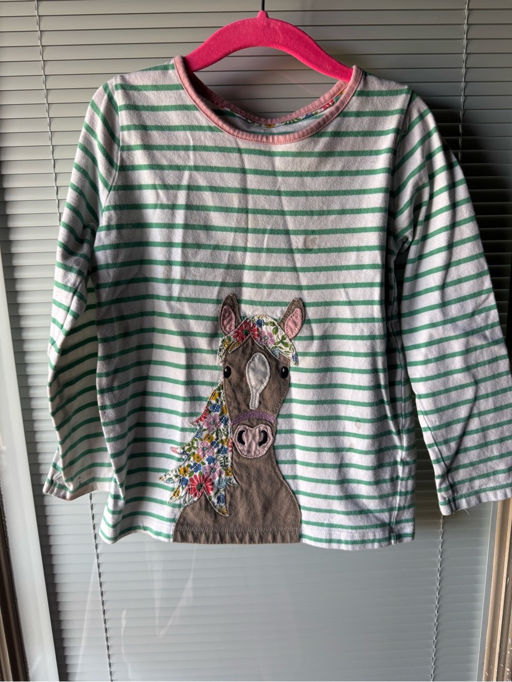 Mini Boden Horse Applique Striped Long Sleeve Shirt Girls 5-6Y Play Condition